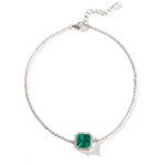 Bortwide Simple Design Halo Radiant Cut Sterling Silver Anklet