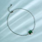 Bortwide Simple Design Halo Radiant Cut Sterling Silver Anklet