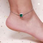 Bortwide Simple Design Halo Radiant Cut Sterling Silver Anklet