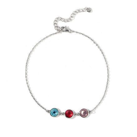 Bortwide Simple Design Candy-hued Stones Sterling Silver Personalized Anklet