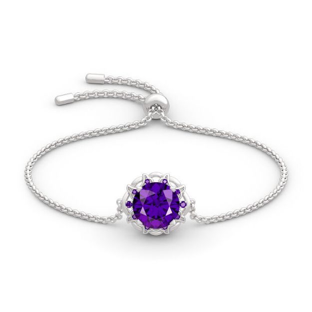 Bortwide Amethyst Flower Round Cut Sterling Silver Bracelet