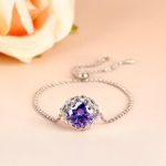 Bortwide Amethyst Flower Round Cut Sterling Silver Bracelet