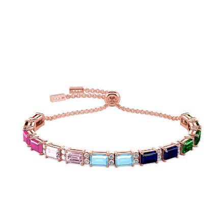 Bortwide Rainbow Emerald Cut Sterling Silver Tennis Bracelet