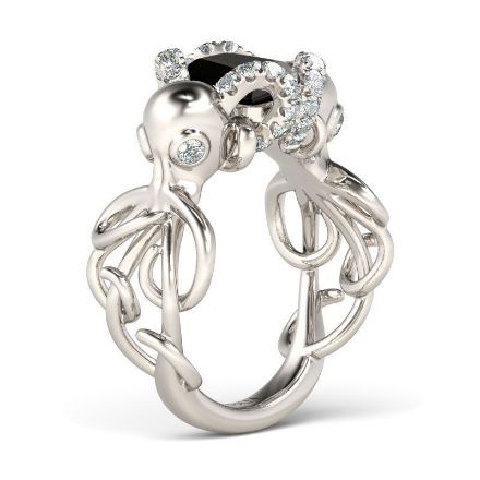 Bortwide Entwined Emerald Cut Sterling Silver Octopus Ring