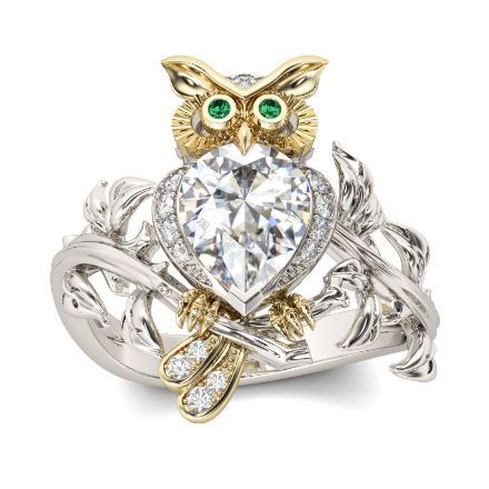 Bortwide Two Tone Pear Cut Sterling Silver Owl Ring