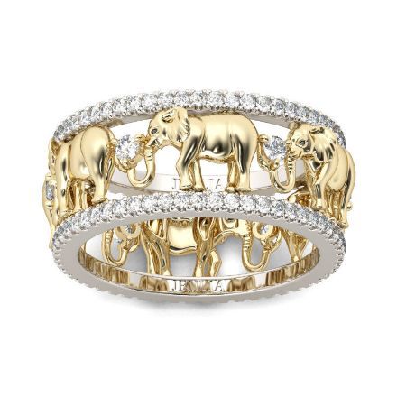 Bortwide Two Tone Round Cut Sterling Silver Elephant Band