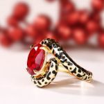 Bortwide "Wild Beauty" Leopard Print Oval Cut Sterling Silver Ring