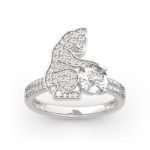 Bortwide Hug Me "Always Together" Cat Round Cut Sterling Silver Ring