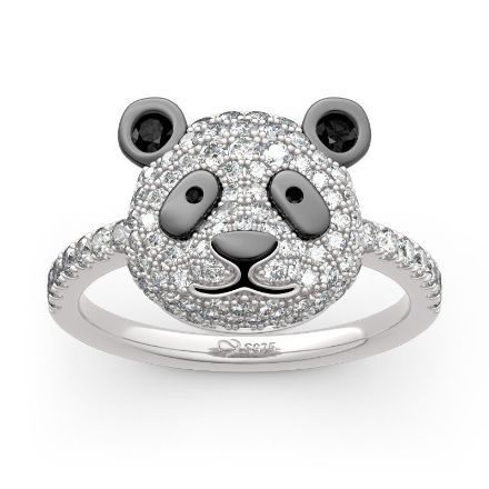 Bortwide "Be Calm and Steady" Cute Panda Sterling Silver Ring