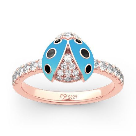 Bortwide Lucky Blue Ladybug Sterling Silver Ring