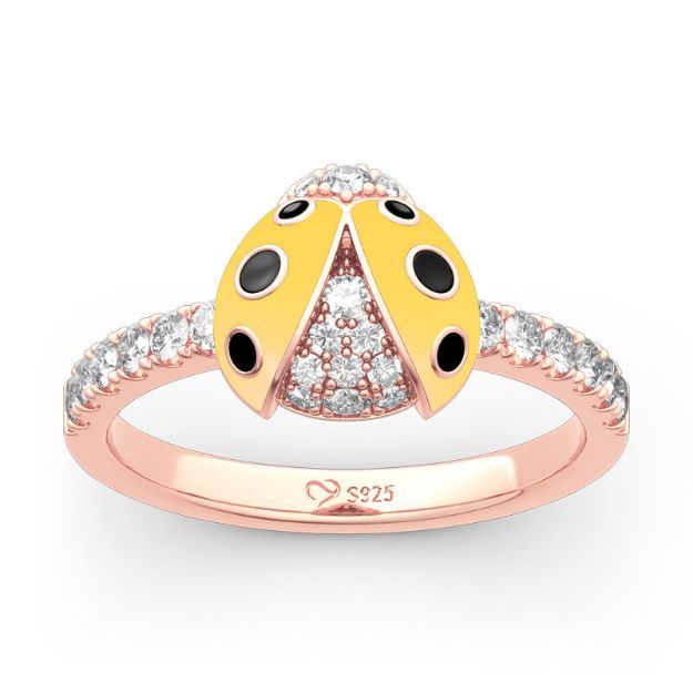 Bortwide Lucky Yellow Ladybug Sterling Silver Ring