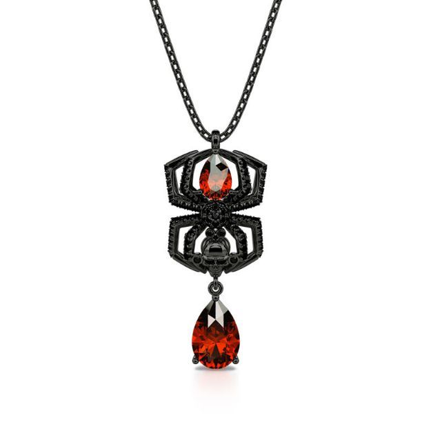 Bortwide "Spider Skull Biker" Pear Cut Sterling Silver Necklace