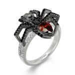 Bortwide Spider Skull Biker Black Tone Pear Cut Sterling Silver Ring