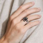 Bortwide Spider Skull Biker Black Tone Pear Cut Sterling Silver Ring