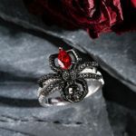 Bortwide Spider Skull Biker Black Tone Pear Cut Sterling Silver Ring