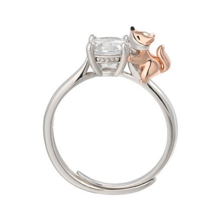 Bortwide Hug Me "Baby Fox" Round Cut Sterling Silver Adjustable Ring