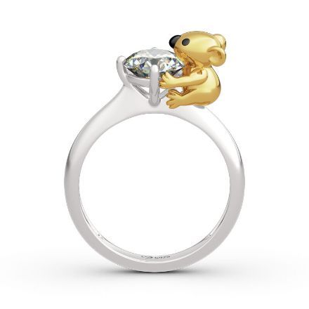 Bortwide Hug Me "Symbol of Innocence" Koala Round Cut Sterling Silver Ring