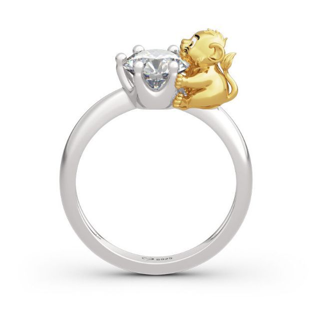 Bortwide Hug Me "King of the Jungle" Lion Crown Round Cut Sterling Silver Ring