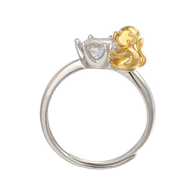 Bortwide Hug Me "King of the Jungle" Lion Crown Round Cut Sterling Silver Adjustable Ring