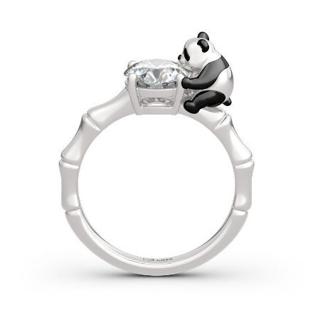 Bortwide Hug Me "Cute Panda" Round Cut Sterling Silver Ring