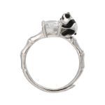 Bortwide Hug Me "Cute Panda" Round Cut Adjustable Sterling Silver Ring