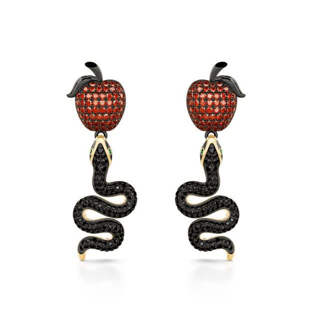 Bortwide "Forbidden Fruit" Snake&Apple Sterling Silver Earrings