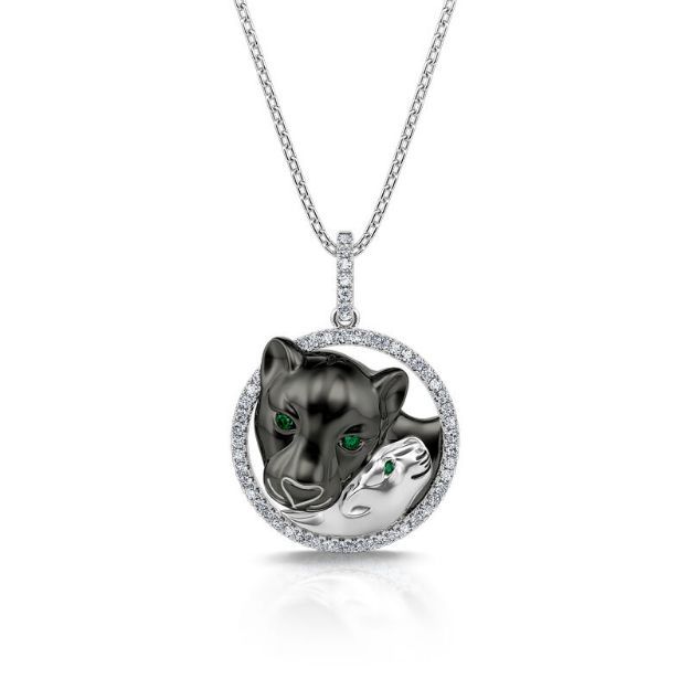 Bortwide "Huddle with You" Mom and Baby Panther Sterling Silver Necklace