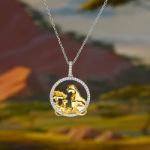 Bortwide "The Future Jungle King" Mom and Baby Lion Pendant Sterling Silver Necklace