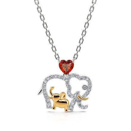 Bortwide "Accompany with You Forever" Lucky Elephant Mom and Baby Sterling Silver Necklace