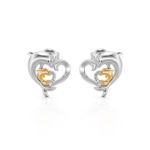 Bortwide "Joyful Dance" Mom & Baby Dolphin Heart Sterling Silver Earrings