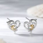 Bortwide "Joyful Dance" Mom & Baby Dolphin Heart Sterling Silver Earrings