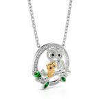 Bortwide "Always by My Side" Mother and Baby Cute Owls Round Sterling Silver Necklace