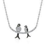 Bortwide Birds on a Branch Mother and Baby Nature Jewelry Sterling Silver Necklace