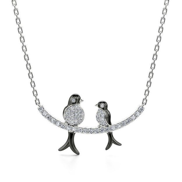 Bortwide Birds on a Branch Mother and Baby Nature Jewelry Sterling Silver Necklace