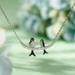 Bortwide Birds on a Branch Mother and Baby Nature Jewelry Sterling Silver Necklace