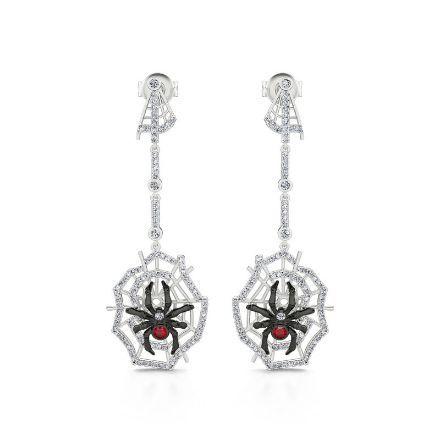 Bortwide "Web of Death" Spider Web Two Tone Sterling Silver Earrings