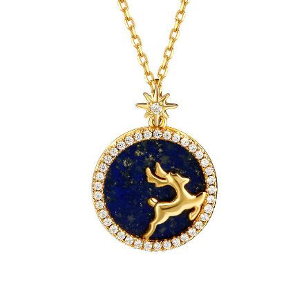 Bortwide "All The Way" Elk Design Lazurite Sterling Silver Necklace