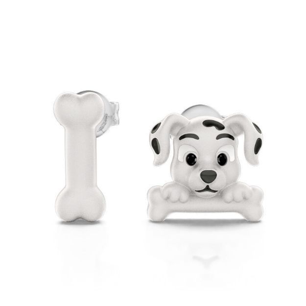 Bortwide "Dog＆Bone" Dalmatian Sterling Silver Mismatched Earrings