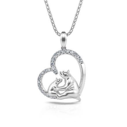 Bortwide "Mother's Protection" Mom and Baby Polar Bear Sterling Silver Necklace