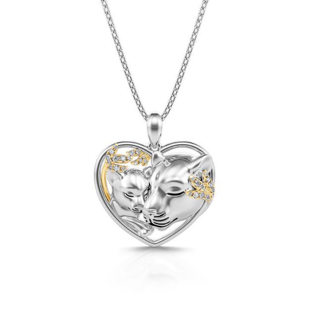 Bortwide "Huddle with You" Mom and Baby Lion Sterling Silver Necklace