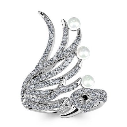 Bortwide "Be My Queen" Swan Cultured Pearl Sterling Silver Ring