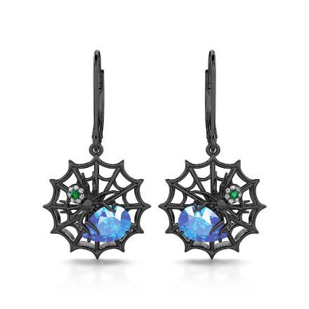 Bortwide "Clever Creator" Spider&Cobweb Pear Cut Sterling Silver Earrings