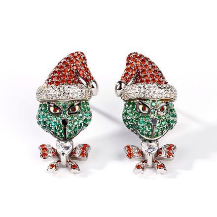 Bortwide "Holiday Cheermeister" Christmas Monster Inspired Sterling Silver Earrings