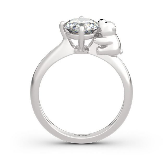 Bortwide Hug Me "Pure Love" Polar Bear Round Cut Sterling Silver Ring