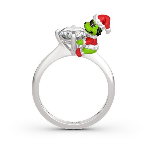 Bortwide Hug Me "Welcome Christmas" Round Cut Sterling Silver Ring