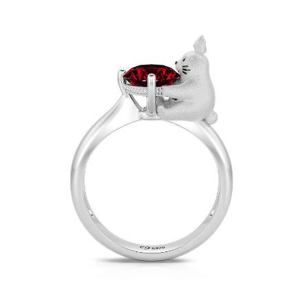 Bortwide Hug Me "Forest Guardian" Cartoon Chinchillas Round Cut Sterling Silver Ring