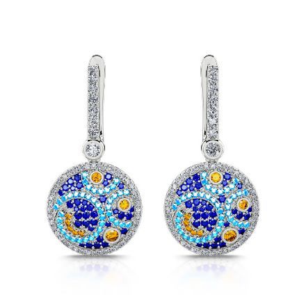 Bortwide "Pure Night" The Starry Night Inspired Sterling Silver Earrings