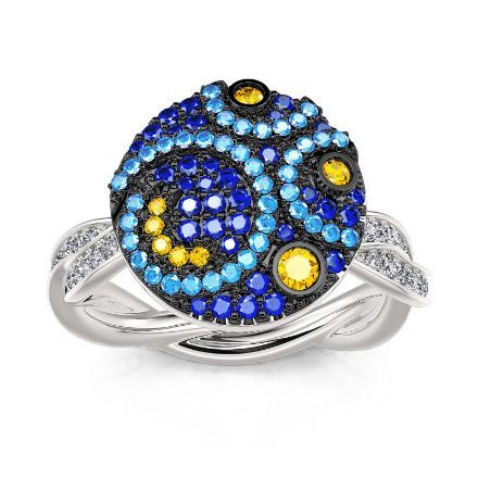 Bortwide "Pure Night" The Starry Night Inspired Sterling Silver Rotating Soothe Ring