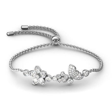 Bortwide Flower and Butterfly Sterling Silver Bolo Bracelet