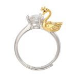 Bortwide Hug Me "Love & Fidelity" Swan Design Round Cut Sterling Silver Adjustable Ring